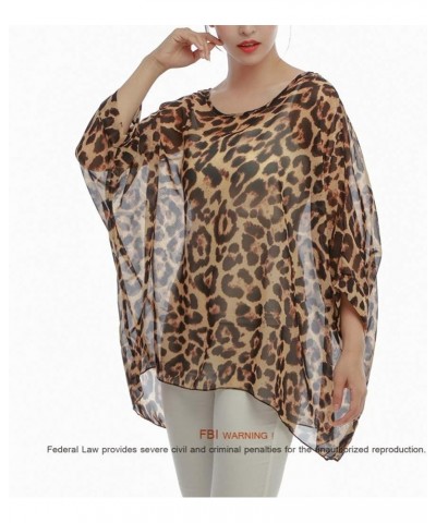 Women's Loose Batwing Blouse Chiffon Top Camouflage Printed Kimono Poncho Tunic Kaftan Cover up Leop $10.39 Swimsuits