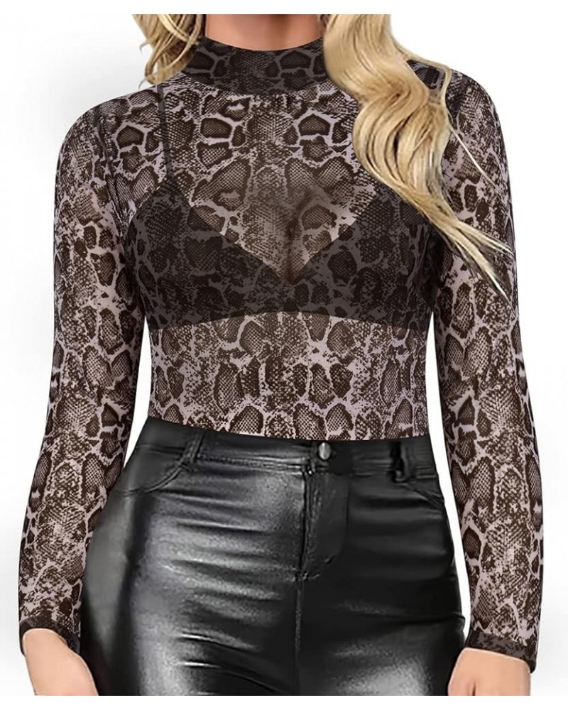 Plus Size Mesh Tops Sexy See Through Shirt Sheer Tee Shirt Blouse Clubwear XL-5XL 629-black Snakeskin $11.75 T-Shirts