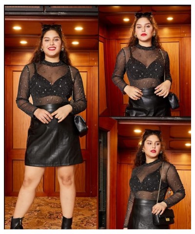 Plus Size Mesh Tops Sexy See Through Shirt Sheer Tee Shirt Blouse Clubwear XL-5XL 629-black Snakeskin $11.75 T-Shirts