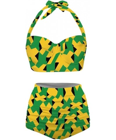 Women Two Piece High Waisted Bikini Set Swimsuits Halter Tummy Control Bottoms Bathing Suits S-XXL Jamaican Flag Pattern $14....