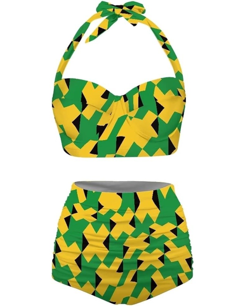 Women Two Piece High Waisted Bikini Set Swimsuits Halter Tummy Control Bottoms Bathing Suits S-XXL Jamaican Flag Pattern $14....