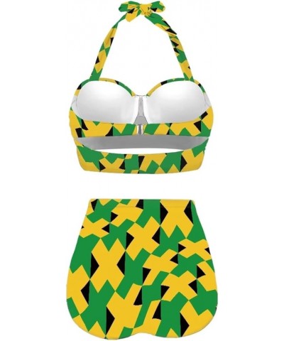 Women Two Piece High Waisted Bikini Set Swimsuits Halter Tummy Control Bottoms Bathing Suits S-XXL Jamaican Flag Pattern $14....