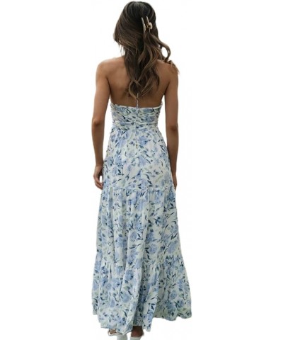 Women Boho Cap Sleeve Maxi Dress Y2K Floral Print Backless Corset Party Dress for Beach Cocktail Summer Streetwear B-blue $14...