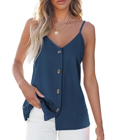 Women Button Down Tank Tops Loose Casual V Neck Strappy Summer Sleeveless Shirts Blouses XS-4X Navy $12.45 Tanks