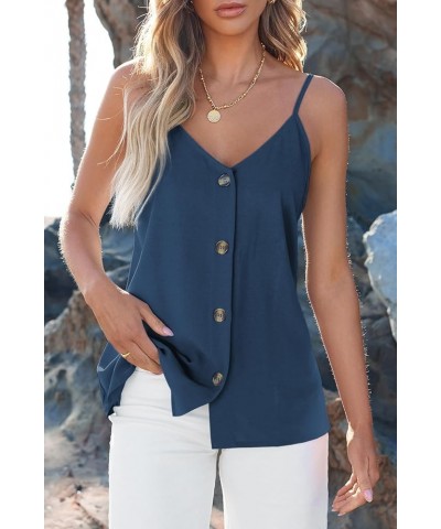 Women Button Down Tank Tops Loose Casual V Neck Strappy Summer Sleeveless Shirts Blouses XS-4X Navy $12.45 Tanks