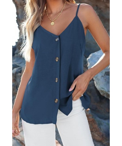 Women Button Down Tank Tops Loose Casual V Neck Strappy Summer Sleeveless Shirts Blouses XS-4X Navy $12.45 Tanks