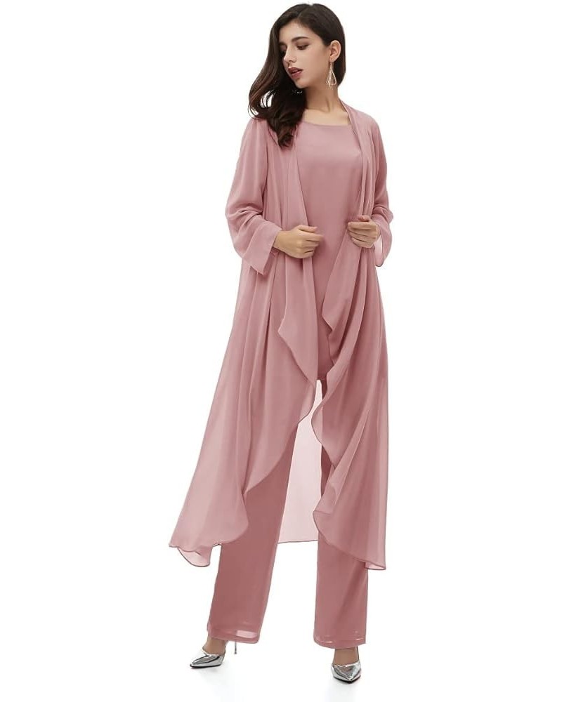 Mother-of-The-Bride-Pantsuits Chiffon Jacket Three Pieces - Formal Evening Gowns Dusty Rose $44.65 Dresses