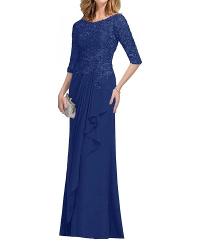 Mother of The Bride Dresses Long Evening Formal Dress Lace Applique Wedding Guest Groom Ruffles Half Sleeve Women's Navy Blue...