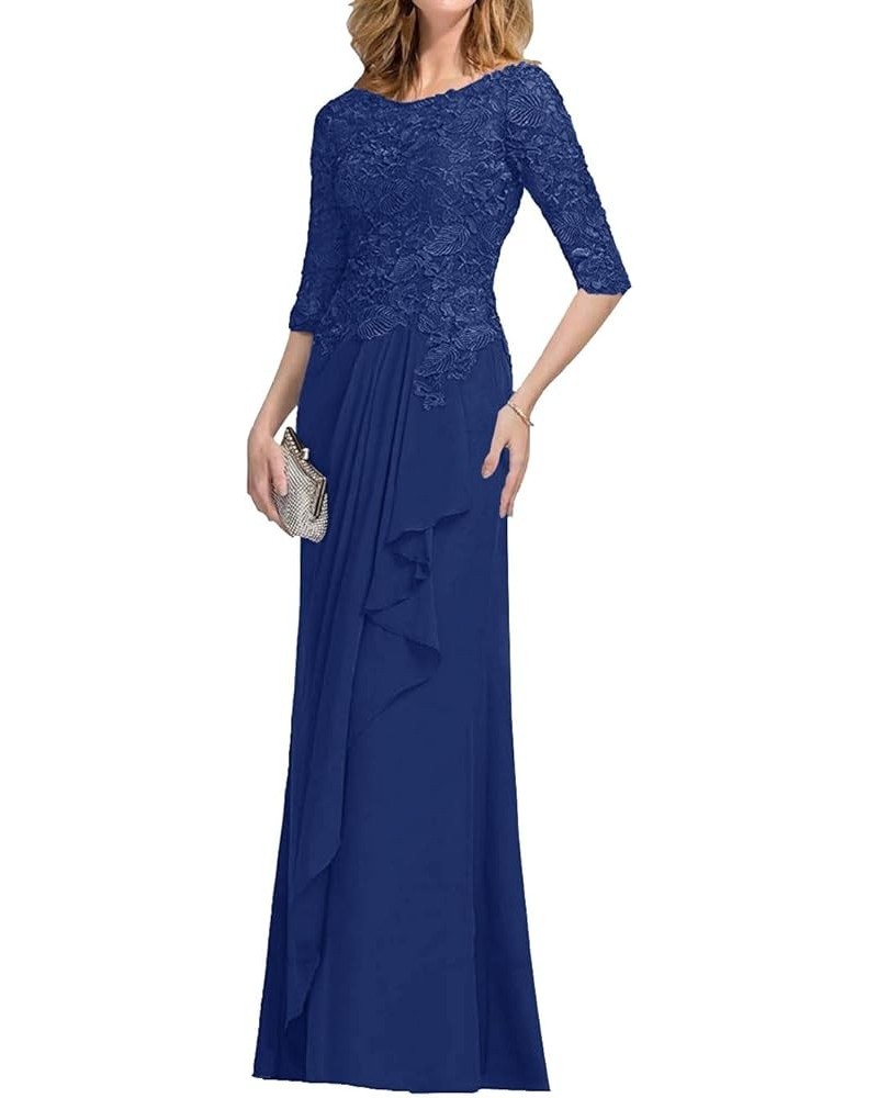 Mother of The Bride Dresses Long Evening Formal Dress Lace Applique Wedding Guest Groom Ruffles Half Sleeve Women's Navy Blue...