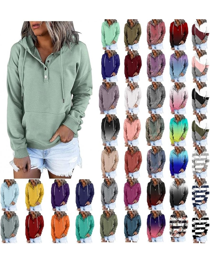 Hoodies For Women Fall Fashion Hooded Button Collar Pullover Casual Drawstring Long Sleeve Sweatshirts With Pockets 01green -...