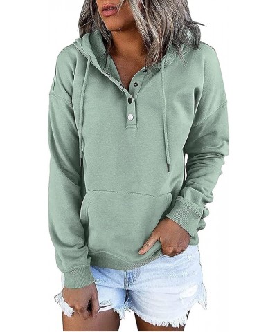 Hoodies For Women Fall Fashion Hooded Button Collar Pullover Casual Drawstring Long Sleeve Sweatshirts With Pockets 01green -...