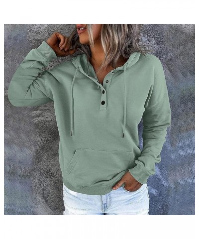 Hoodies For Women Fall Fashion Hooded Button Collar Pullover Casual Drawstring Long Sleeve Sweatshirts With Pockets 01green -...