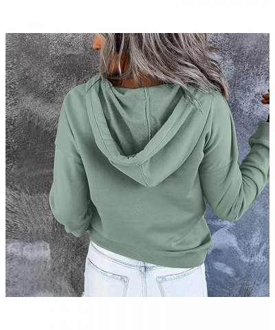 Hoodies For Women Fall Fashion Hooded Button Collar Pullover Casual Drawstring Long Sleeve Sweatshirts With Pockets 01green -...