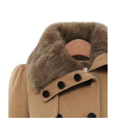 Double Breasted Faux Fur Collar Jacket Lapel Pea Coat for Women Winter Long Trench Coat with Belt Elegant Swing Outerwear Med...