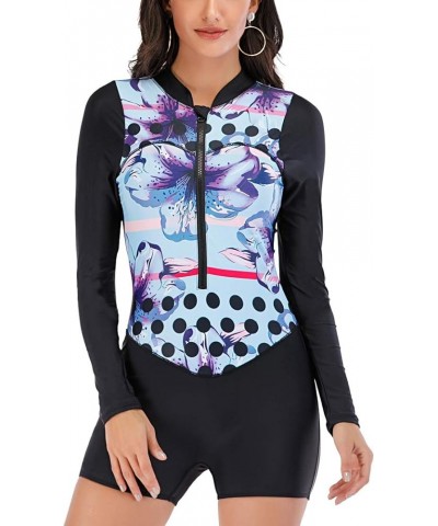 Women's One Piece Surfing Swimsuit Long Sleeve Rash Guard Boyleg Athletic Swimwear Bathing Suit Black&floral&blue $20.16 Swim...