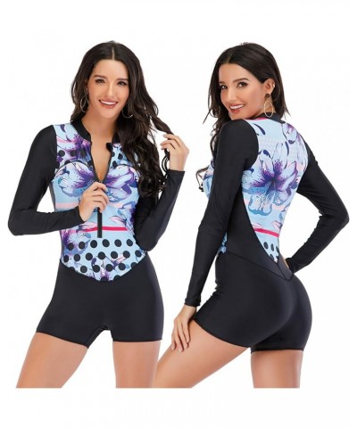 Women's One Piece Surfing Swimsuit Long Sleeve Rash Guard Boyleg Athletic Swimwear Bathing Suit Black&floral&blue $20.16 Swim...