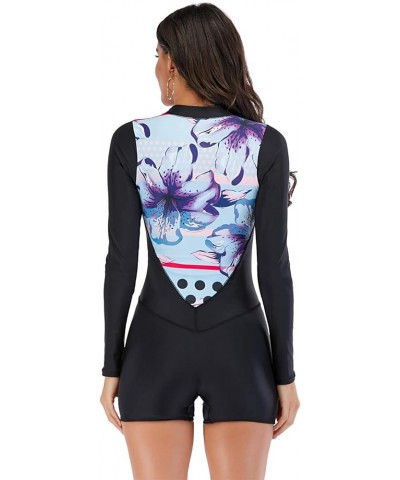 Women's One Piece Surfing Swimsuit Long Sleeve Rash Guard Boyleg Athletic Swimwear Bathing Suit Black&floral&blue $20.16 Swim...