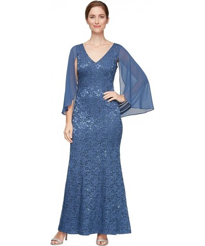 Women's Petite Long Sequin Lace Dress with Capelet Wedgewood Scoop Capelet $21.45 Dresses