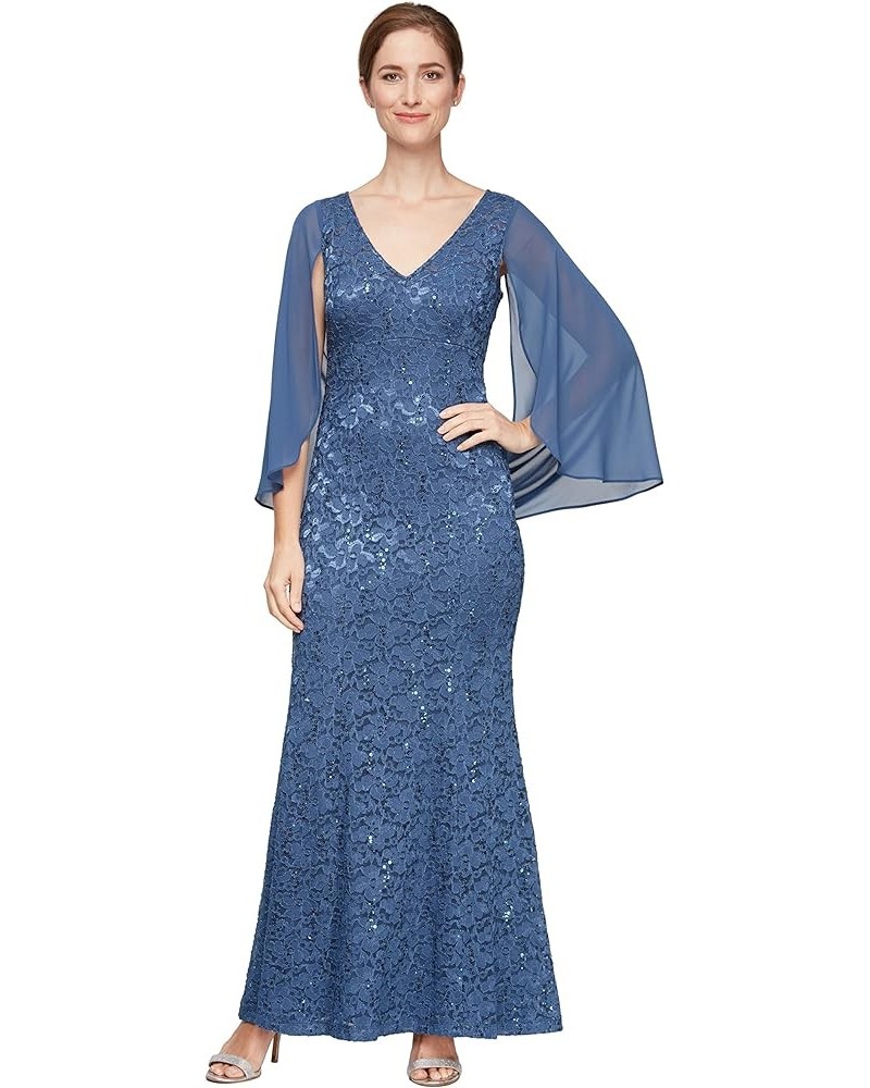 Women's Petite Long Sequin Lace Dress with Capelet Wedgewood Scoop Capelet $21.45 Dresses