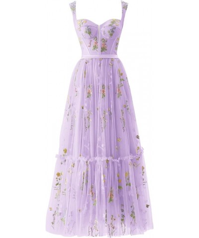 Tea Length Prom Dresses for Women 2023 Flower Embroidery Tulle Formal Evening Party Dress Purple-tea Length $28.00 Dresses