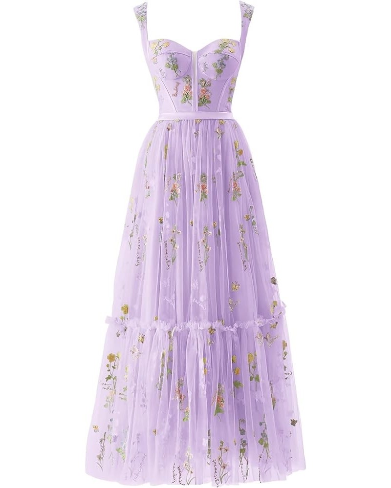 Tea Length Prom Dresses for Women 2023 Flower Embroidery Tulle Formal Evening Party Dress Purple-tea Length $28.00 Dresses