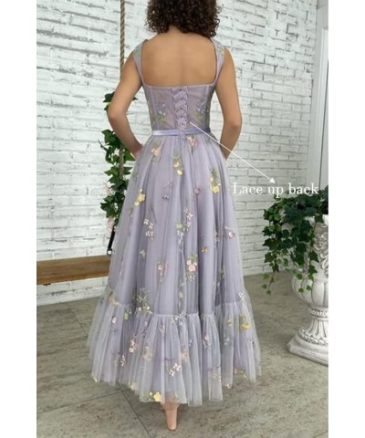 Tea Length Prom Dresses for Women 2023 Flower Embroidery Tulle Formal Evening Party Dress Purple-tea Length $28.00 Dresses