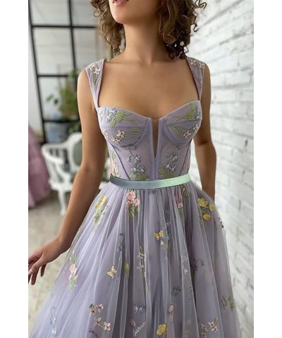 Tea Length Prom Dresses for Women 2023 Flower Embroidery Tulle Formal Evening Party Dress Purple-tea Length $28.00 Dresses