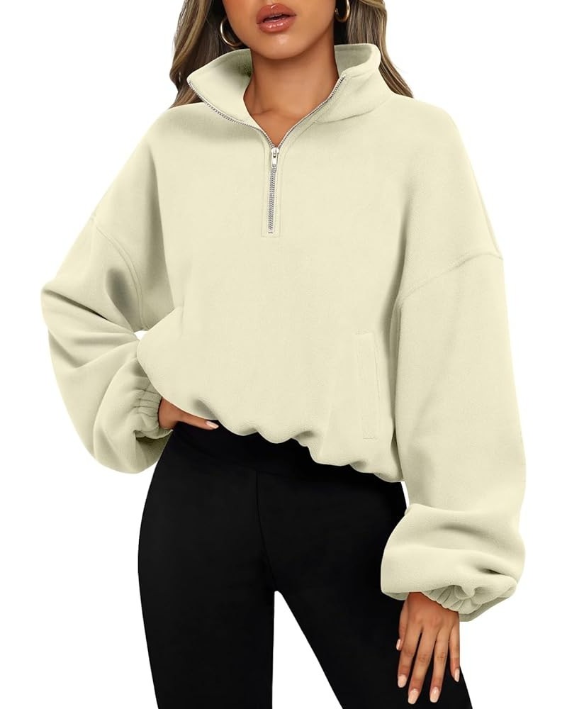 Womens Quarter Zip Pullover Oversized Long Sleeve Sweatshirt Half Zip Cropped Hoodie Teen Girls Fall Y2K Clothes Apricot $20....