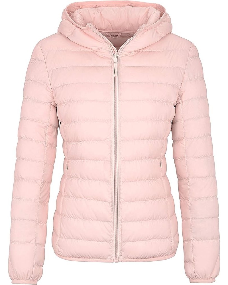 Women's Hooded Packable Ultra Light Weight Short Down Jacket Pink $33.36 Jackets