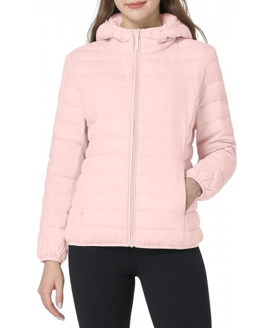 Women's Hooded Packable Ultra Light Weight Short Down Jacket Pink $33.36 Jackets