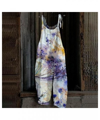 Womens Jumpsuits Dressy One Piece Casual Summer Sleeveless Lace-Up Cute Vintage Floral Rompers Overalls E-light Purple $11.39...