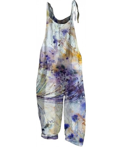 Womens Jumpsuits Dressy One Piece Casual Summer Sleeveless Lace-Up Cute Vintage Floral Rompers Overalls E-light Purple $11.39...