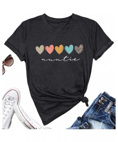 Auntie T Shirt Women Cute Love Heart Print Bless Aunt Tops Tees Casual Short Sleeve Vacation Shirts Tops Darkgrey1 $10.34 T-S...