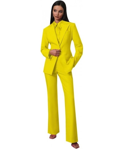 Business Women Suits Peak Lapel Slim Fit Casual Wedding Party Wear 2 Pcs Casual Lady Outfits YZ06 Yellow $40.18 Suits