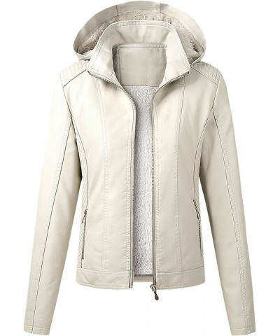 Women's Faux Leather Jacket Casual Warm Winter Coat Removable Hood White $31.96 Coats