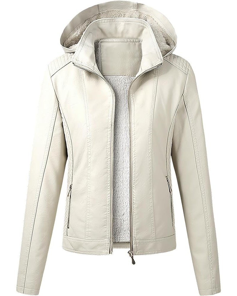 Women's Faux Leather Jacket Casual Warm Winter Coat Removable Hood White $31.96 Coats