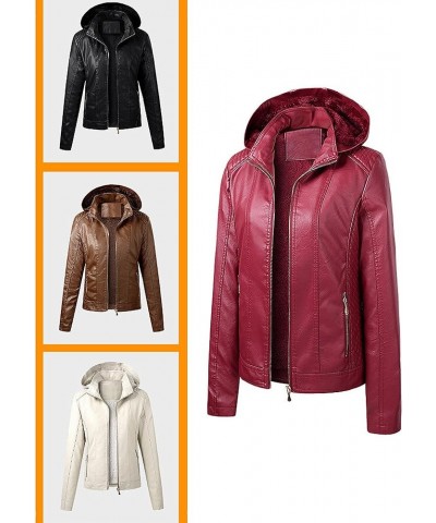 Women's Faux Leather Jacket Casual Warm Winter Coat Removable Hood White $31.96 Coats