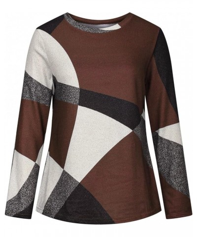 Womens Fashion Womens Tops Womens Long Shirts 2023 Casual Geometric Printed Tops Lightweight Sexy Clothes 03-coffee $10.55 Tops