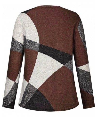 Womens Fashion Womens Tops Womens Long Shirts 2023 Casual Geometric Printed Tops Lightweight Sexy Clothes 03-coffee $10.55 Tops