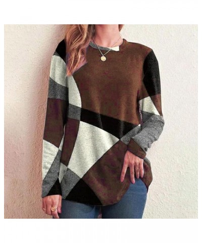 Womens Fashion Womens Tops Womens Long Shirts 2023 Casual Geometric Printed Tops Lightweight Sexy Clothes 03-coffee $10.55 Tops