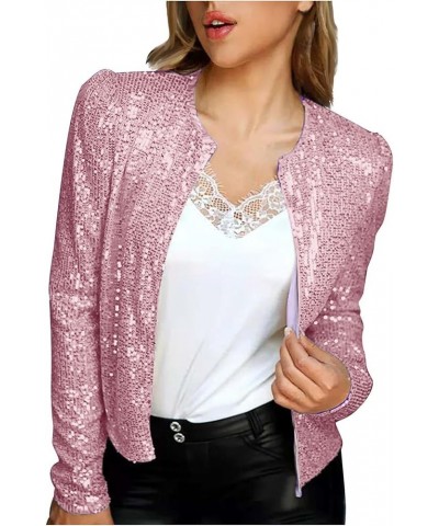 Sequin Blazer Jacket for Women Glitter Sparkle Coat Casual Long Sleeve Lapel Open Front Party Cocktail Outfits Y02 - Pink $9....