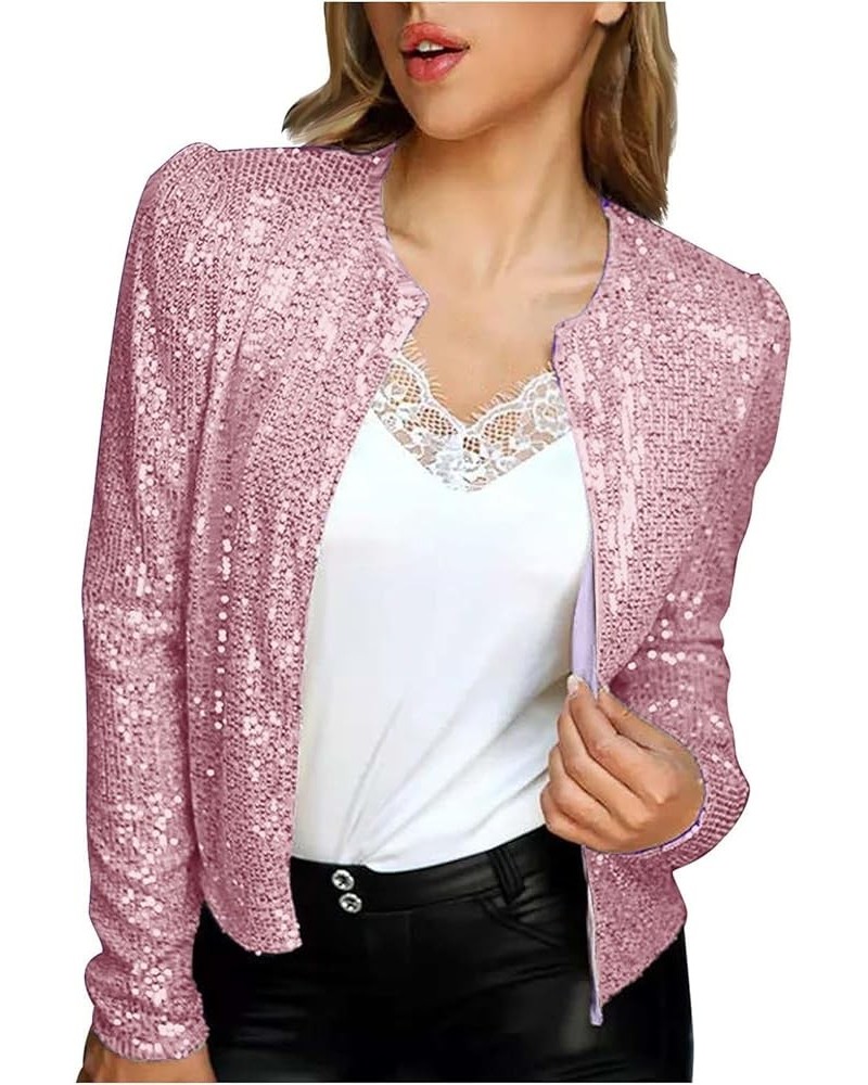 Sequin Blazer Jacket for Women Glitter Sparkle Coat Casual Long Sleeve Lapel Open Front Party Cocktail Outfits Y02 - Pink $9....