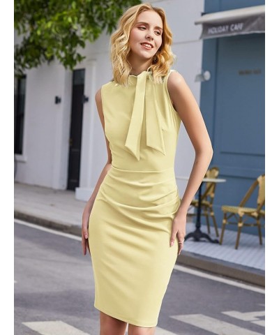 Women's Retro 1950s Style Half Collar Ruffle Cocktail Pencil Dress Light Yellow $19.68 Dresses