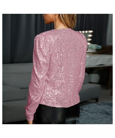 Sequin Blazer Jacket for Women Glitter Sparkle Coat Casual Long Sleeve Lapel Open Front Party Cocktail Outfits Y02 - Pink $9....