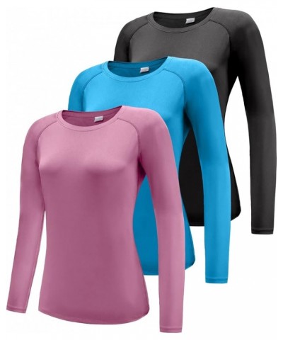 Women's 3 Pack Long Sleeve Workout Running Shirts, UPF 50+ Sun Protection Shirts, Athletic Exercise Gym Yoga T-Shirts Tops 3 ...