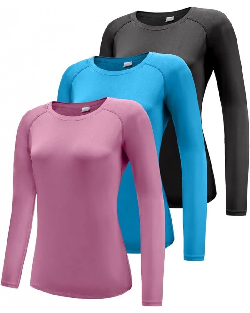 Women's 3 Pack Long Sleeve Workout Running Shirts, UPF 50+ Sun Protection Shirts, Athletic Exercise Gym Yoga T-Shirts Tops 3 ...