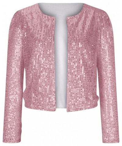 Sequin Blazer Jacket for Women Glitter Sparkle Coat Casual Long Sleeve Lapel Open Front Party Cocktail Outfits Y02 - Pink $9....