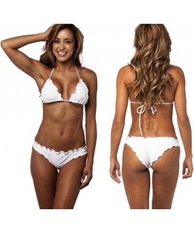 Coqueta Swimwear Sexy Brazilian Bikini Set Trimmed Ruffles Scrunch Bottom Flirty White $27.14 Swimsuits