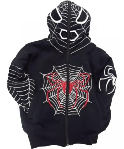 Women Y2K Spider Web Hoodie Jacket Oversized Full Zip Up Hoodie Vintage Punk Goth Skeleton Gothic Sweatshirt Jackets (Black, ...