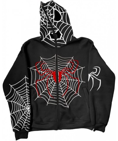 Women Y2K Spider Web Hoodie Jacket Oversized Full Zip Up Hoodie Vintage Punk Goth Skeleton Gothic Sweatshirt Jackets (Black, ...